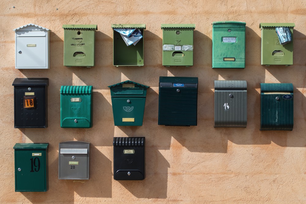 Wall of post bins